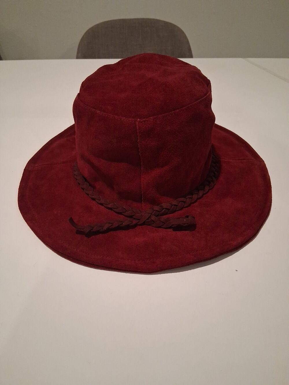 Free People Red Genuine Leather Hat One Size Boho Western Fedora Style OS